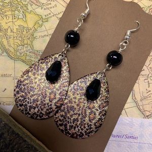 NEW NWOT Statement leopard print metal earrings